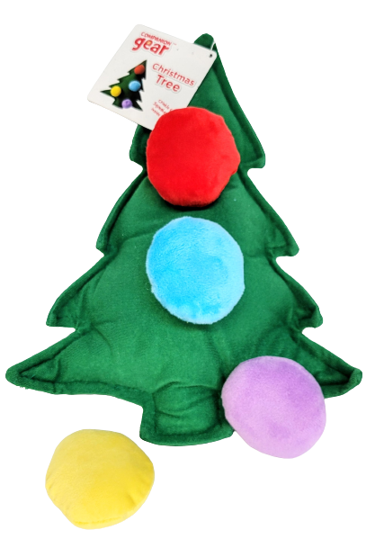 Holiday Tree Dog Toy with removeable Ornaments