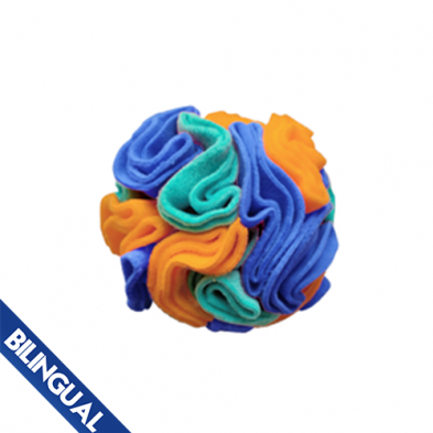 BOULE À SNUFFLE FOUFOUBRANDS™ BLEU ET ORANGE MOYEN (10 CM)